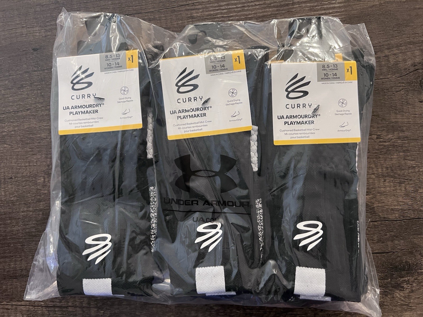 6-Pack Under Armour Curry Playmaker B-Ball Mid-Crew Socks —Black Sz 8.5-13/10-14