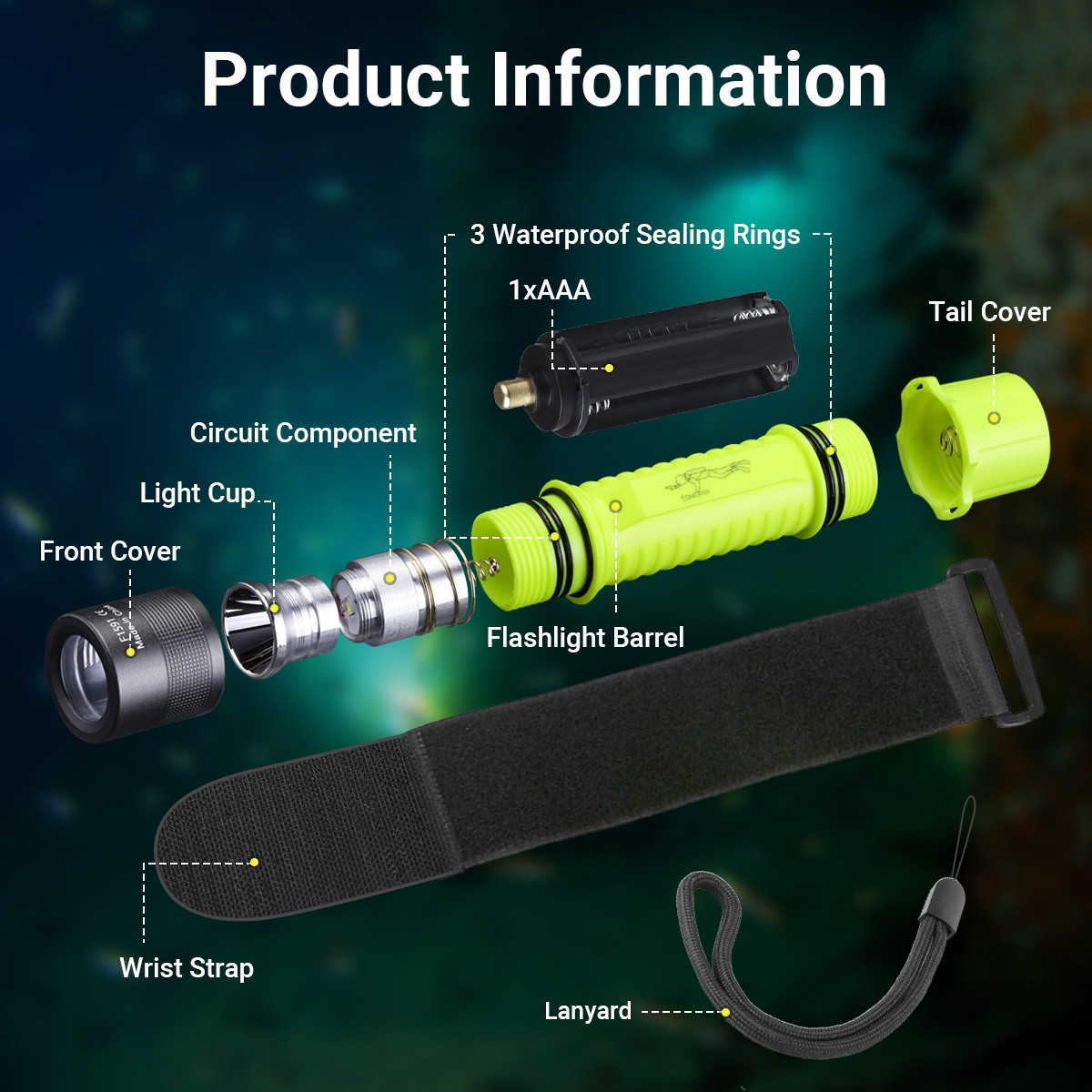 Scuba Diving Flashlight Underwater 80ft Waterproof Dive Torch Snorkeling Light