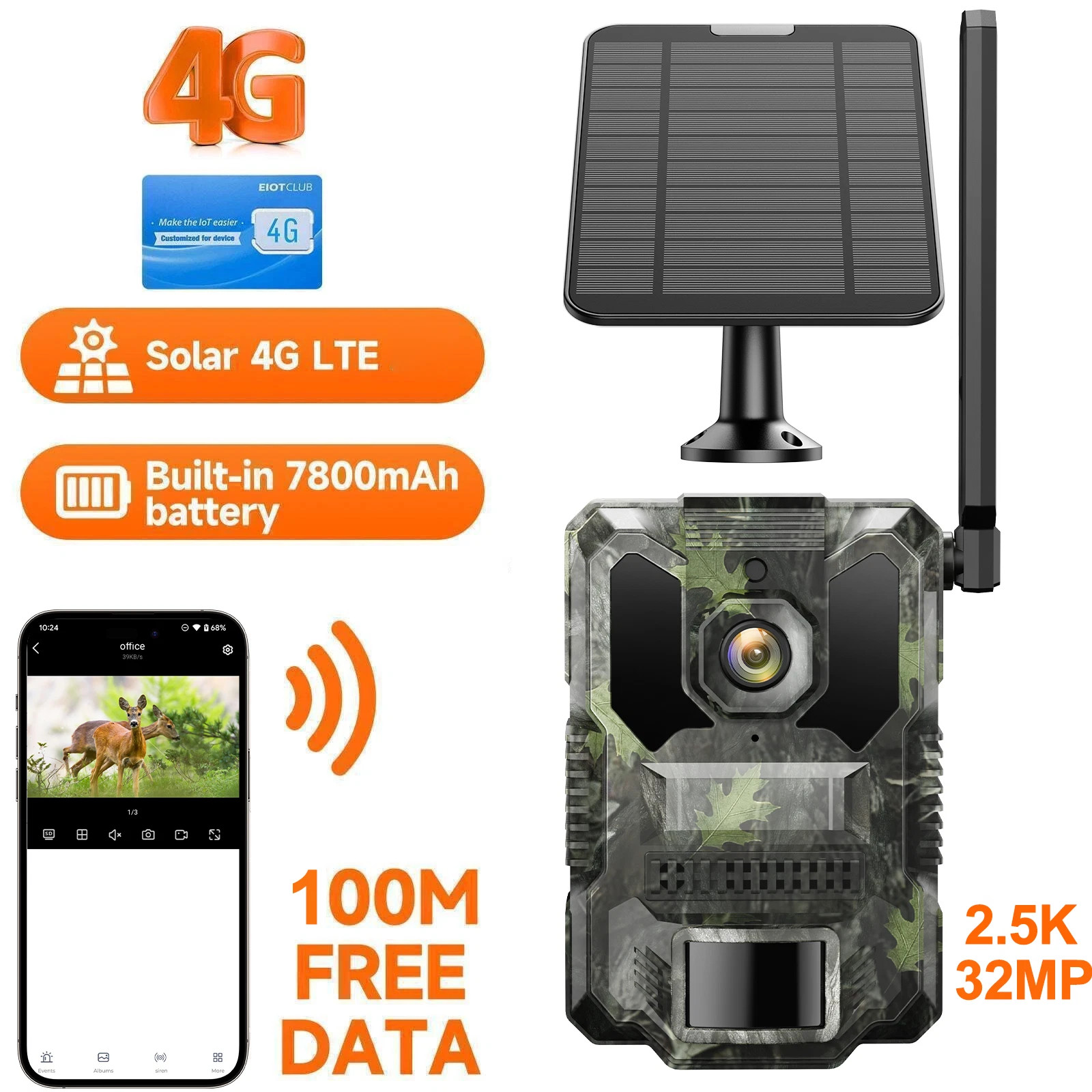 Campark Solar Wildlife Trail Camera 2.5K 32MP 4G Hunting Game Cam Night Vision