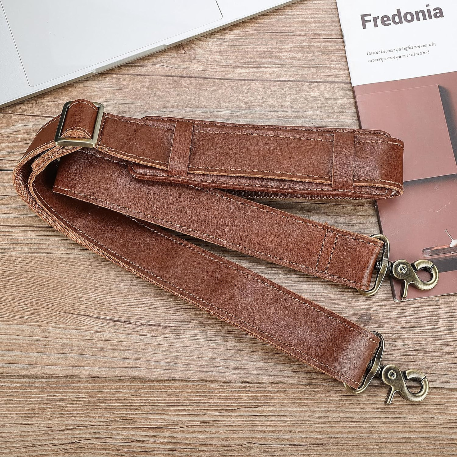 Leather Shoulder Strap with Metal Hooks Adjustable Replacement Bag Strap for