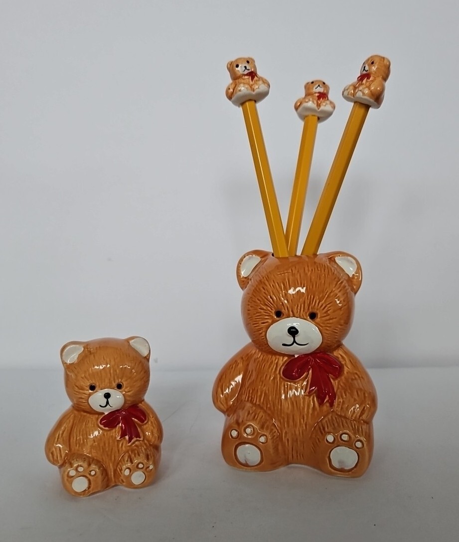 Vintage 1988  Bear Desk Set, Pencil Holder, Pencil Sharpener,  House Of Lloyd