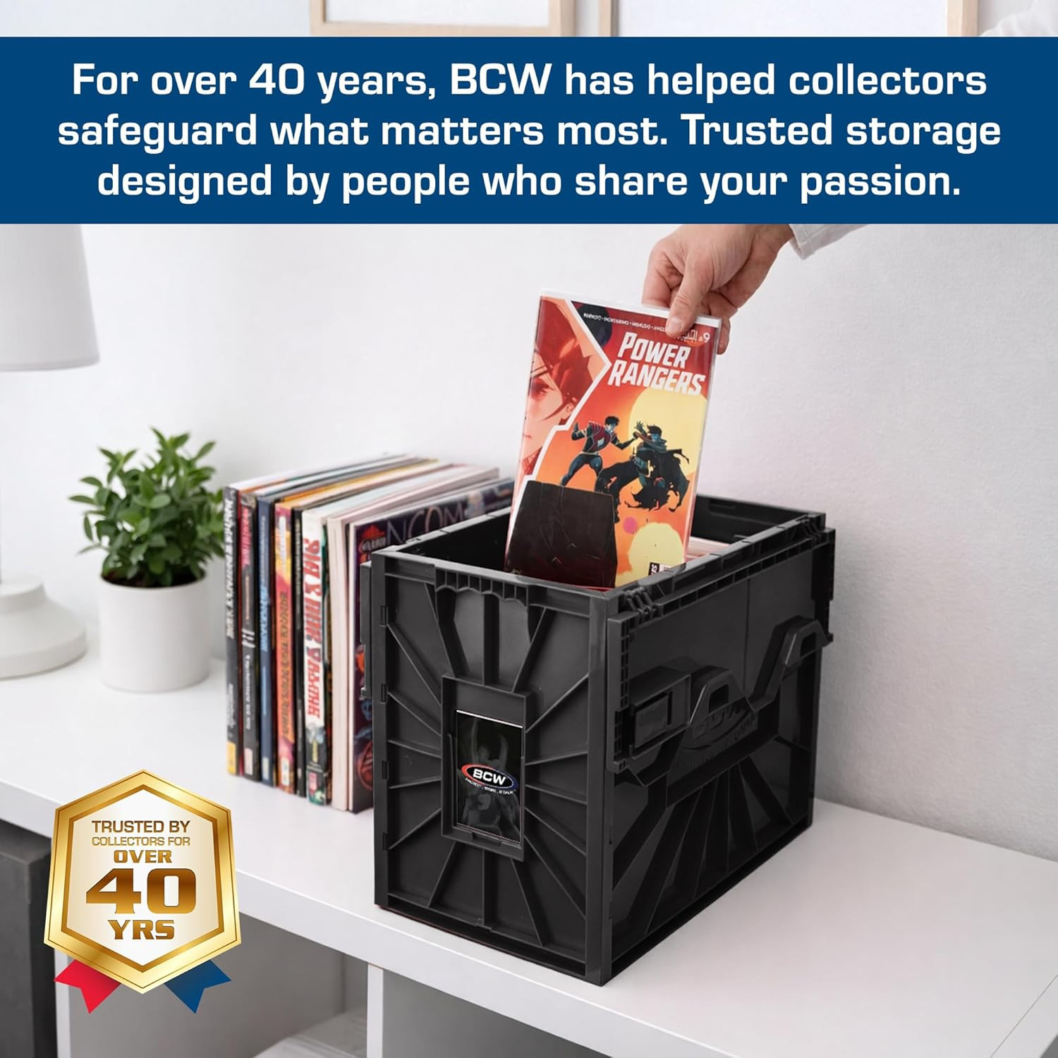 Comic Book Bin - 5 Pack, Holds 150 Comics, Stackable, Acid-Free, Black