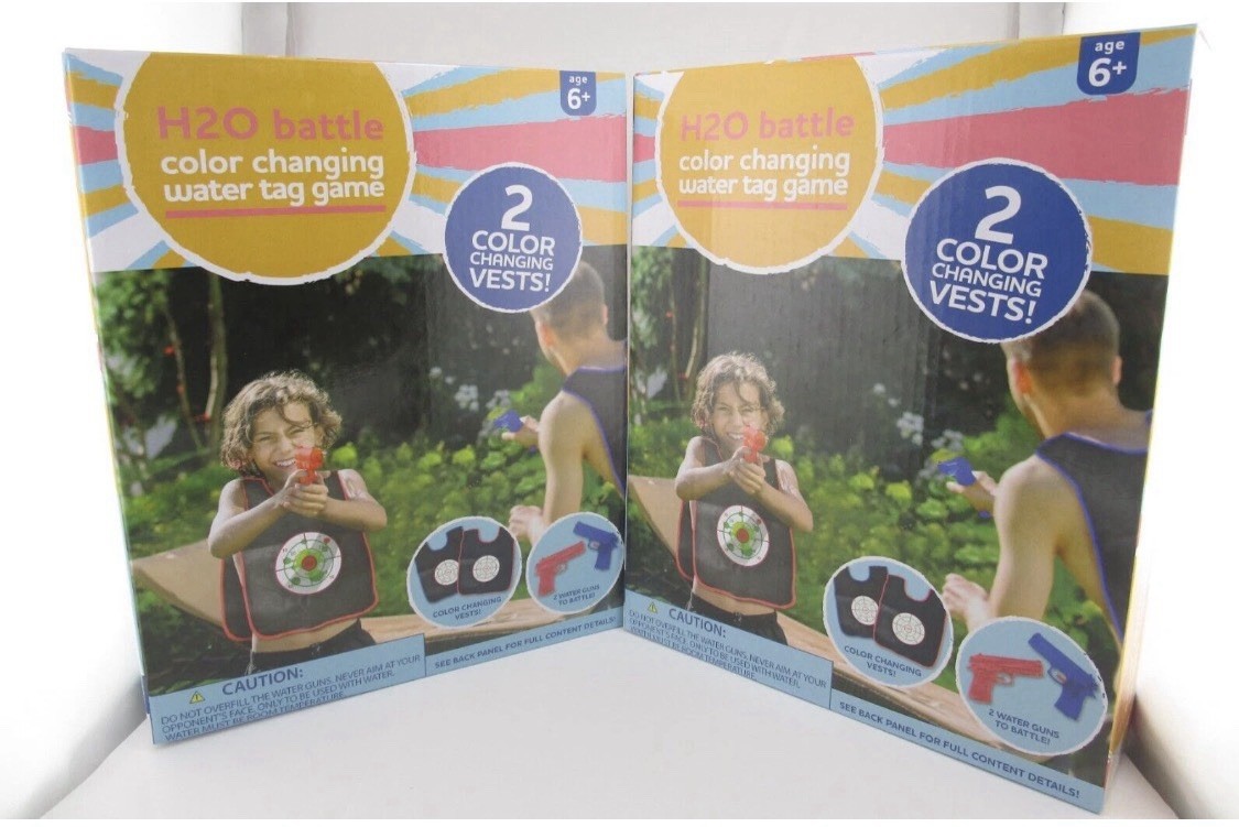 Water Tag Game H20 BATTLE, 2 Color Changing Vests & 2 Water Pistols Each 2 PACK