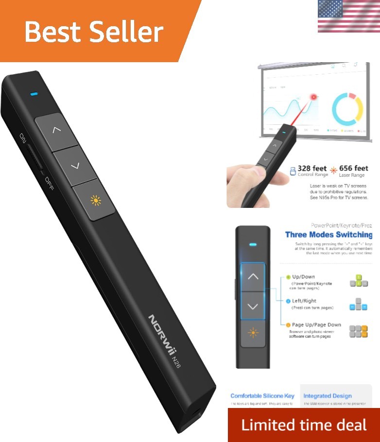 N26 Wireless Presentation Remote - 328 Feet Control Range & Easy Plug & Play