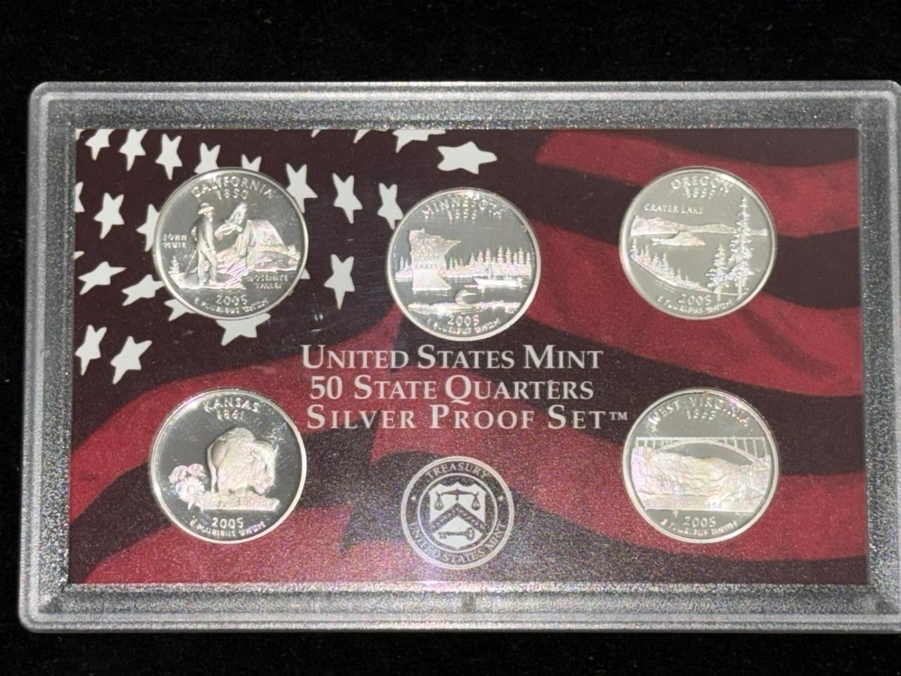 2005-S Statehood Quarter SILVER 5 Coin Proof Set In Original Mint Plastic NO COA