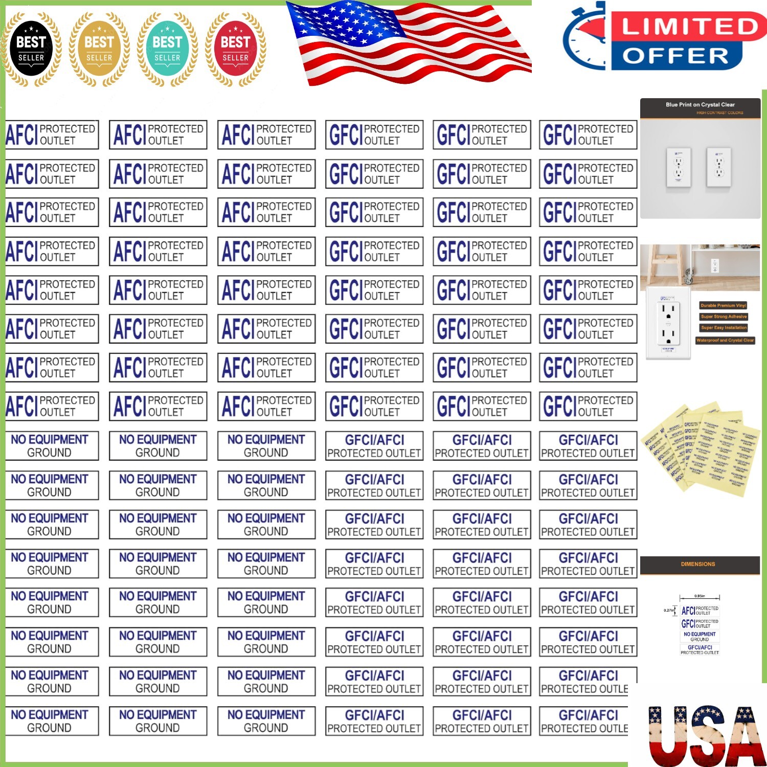 96 PVC Waterproof GFCI AFCI Outlet Label Stickers, Easy Adhesive Decals