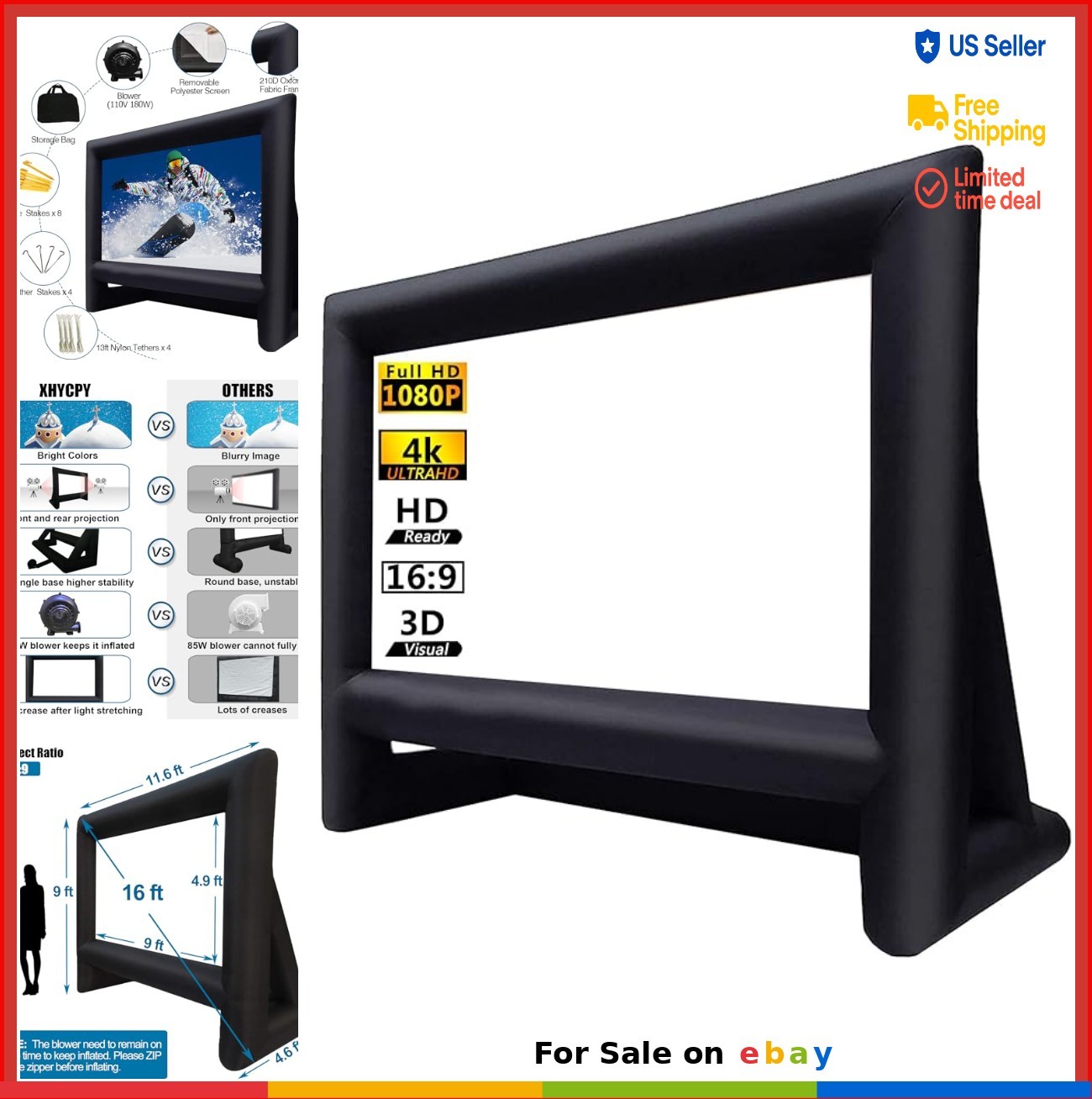 Inflatable Movie Screen 16ft Outdoor Projector Screen with Air Blower