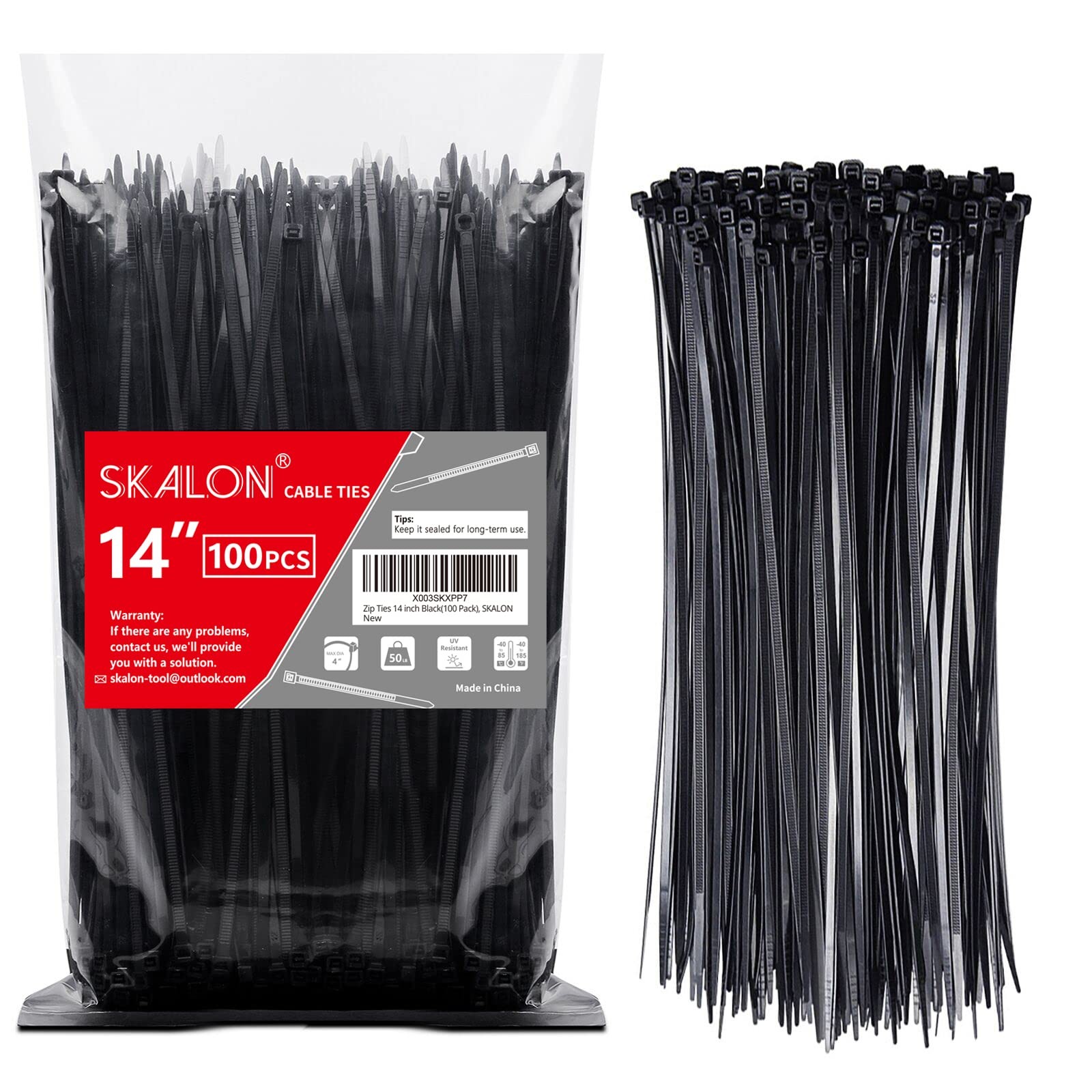 Zip Ties 14 inch (100 Pack), Black, 50lb Tensile 14" Black