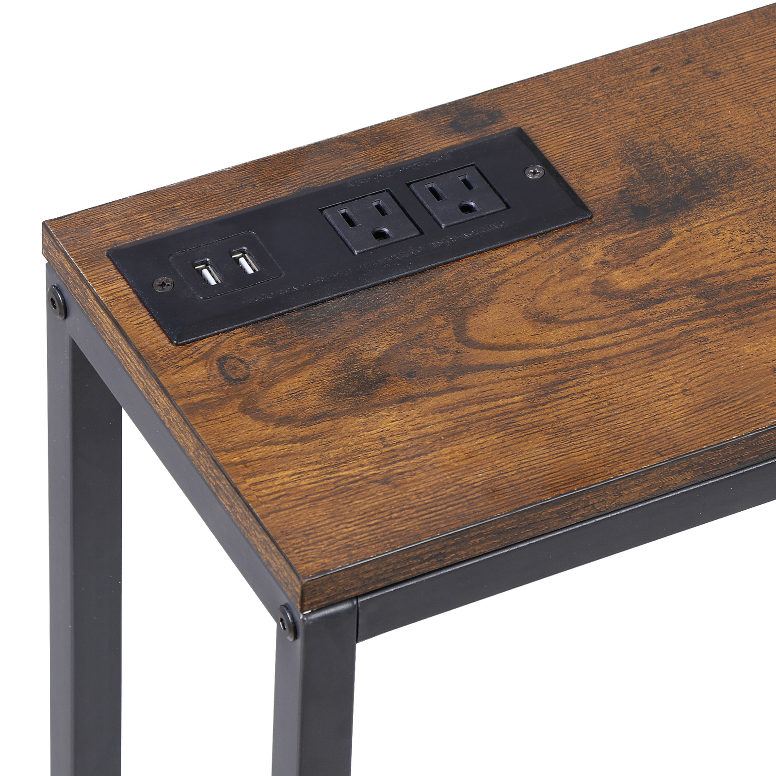 Console Table with Power Outlet Narrow Sofa Table 70.8" Behind Couch Table Brown