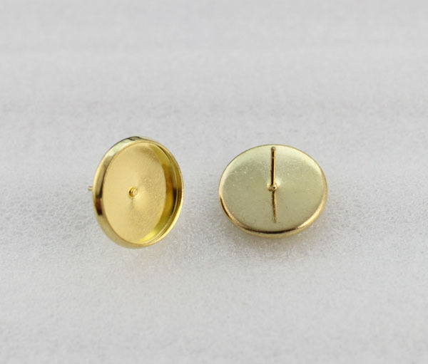 30PCS Golden 12mm Round Cabochon Setting Earring Pin Studs #23145