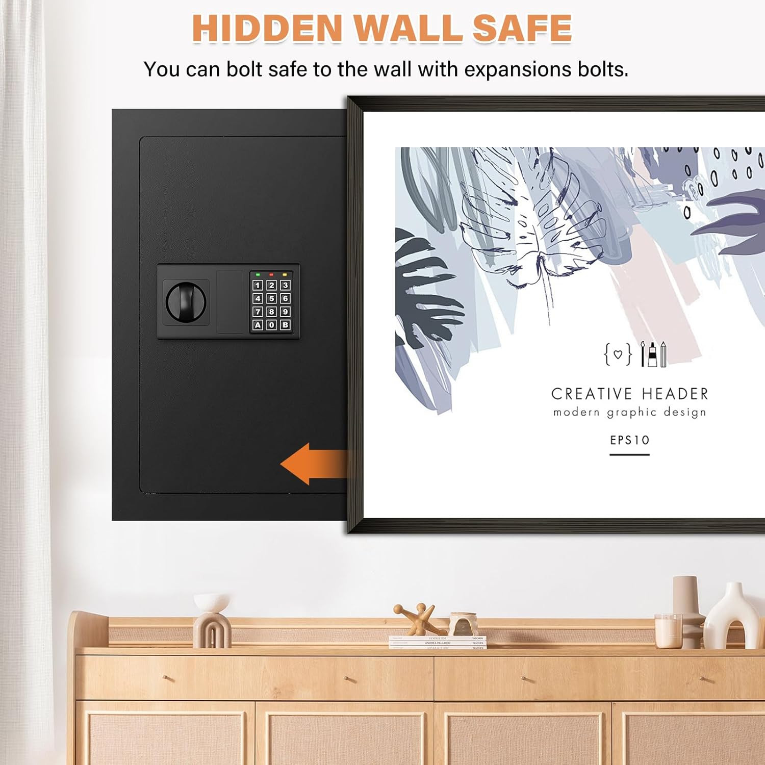 25.6" Tall Fireproof Wall Safe with Combination Lock & Removable Shelves