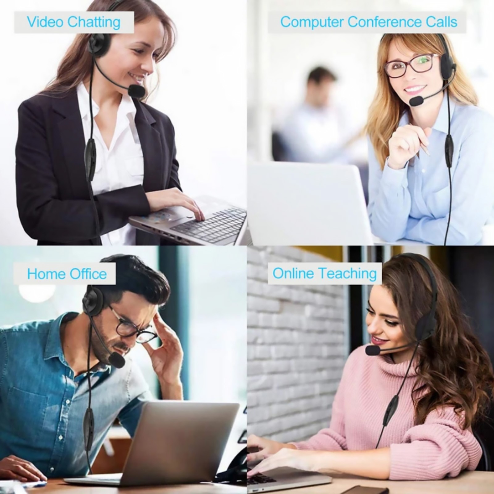 Computer USB Headset With Memory Foam Earmuff For Online Class Learning Work PC