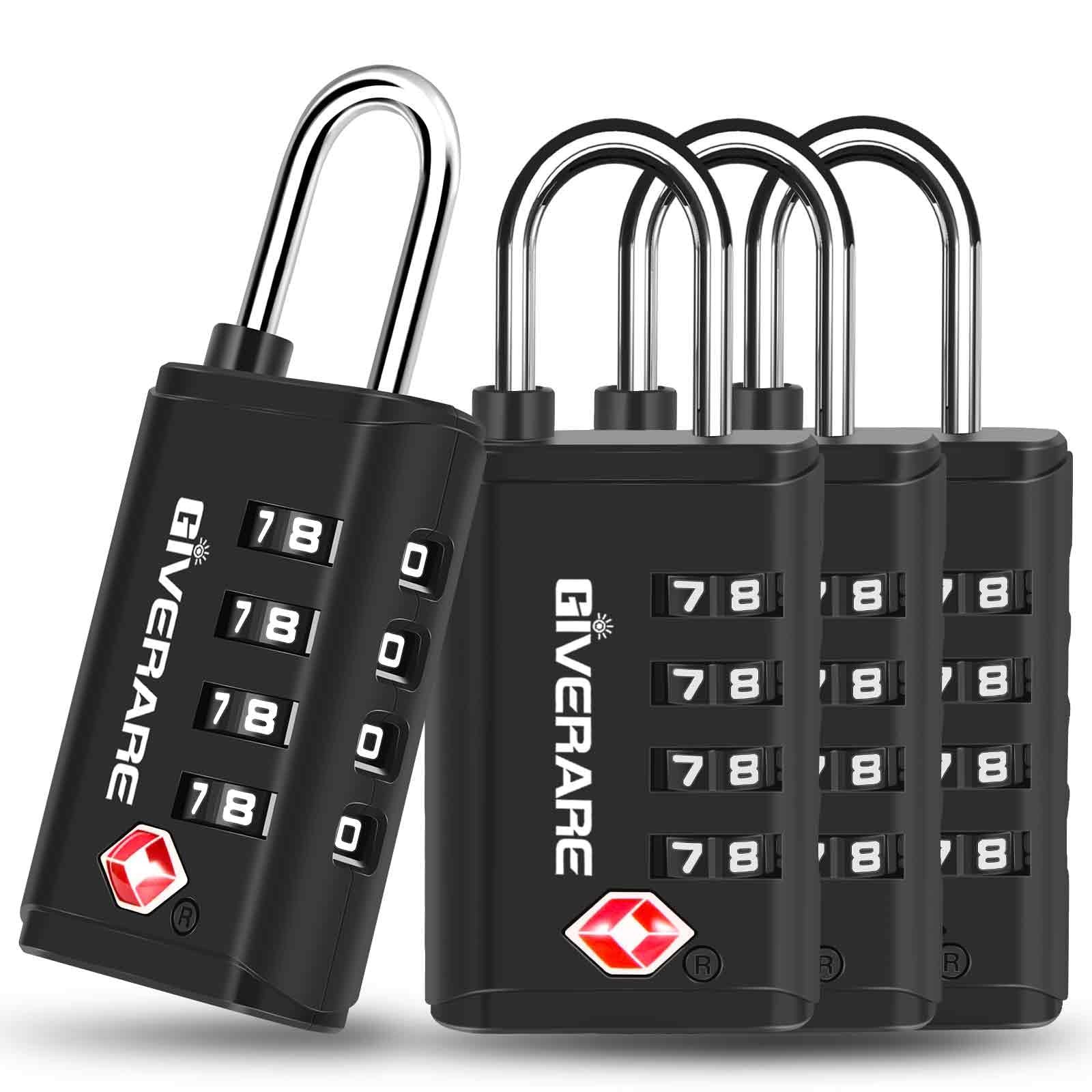 4 Pack TSA Approved Travel Luggage Locks 4-Digit, Open Alert Suitcase Black