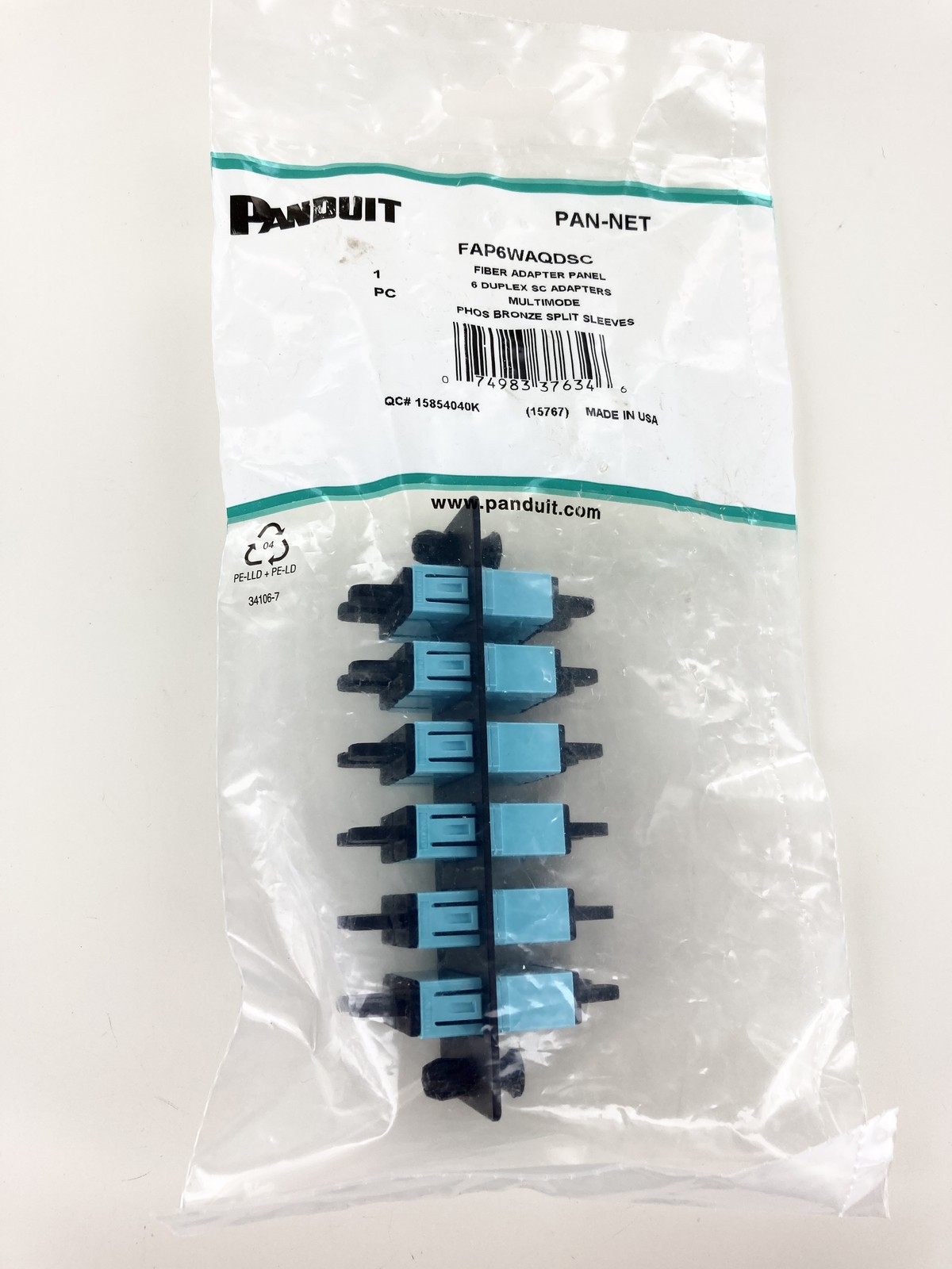 Panduit FAP6WAQDSC Fiber Panel 6 SC Duplex MM OM3/OM4 Bronze Split Sleeves Aqua