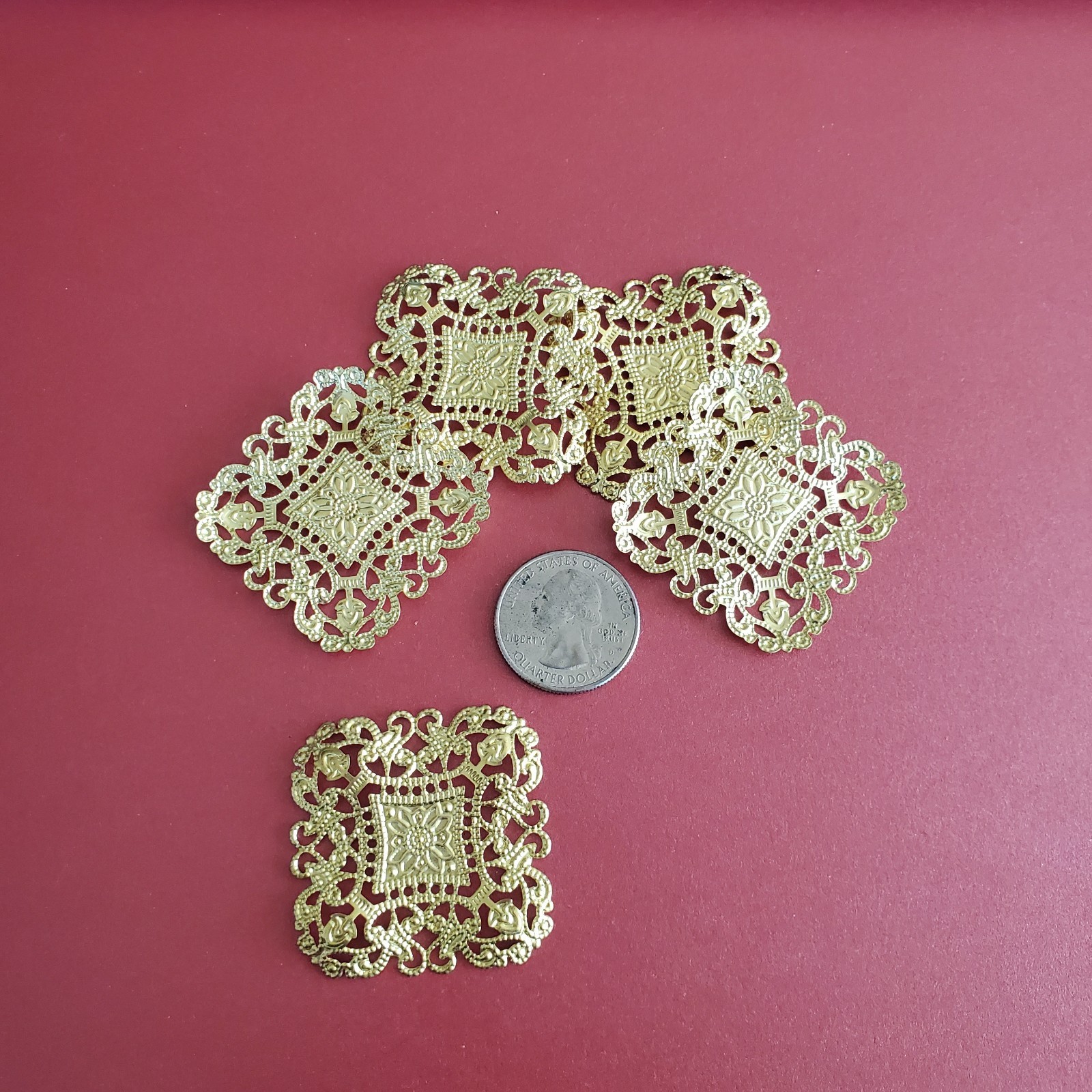 5 pcs Square  Gold-Toned Filigree Jwelry Findings Stampings Embellishmen crafs