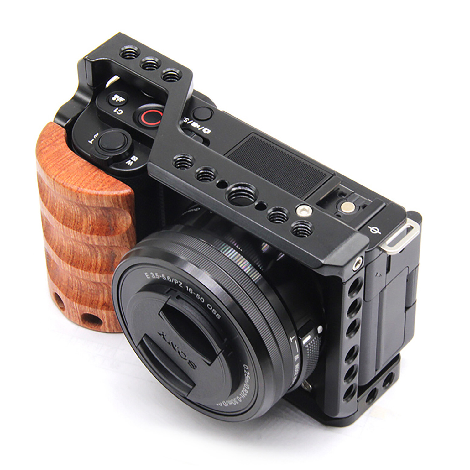 Camera Cage Video Wood Handle Grip Quick Release Stabilizer for Sony ZV-E10 Trip