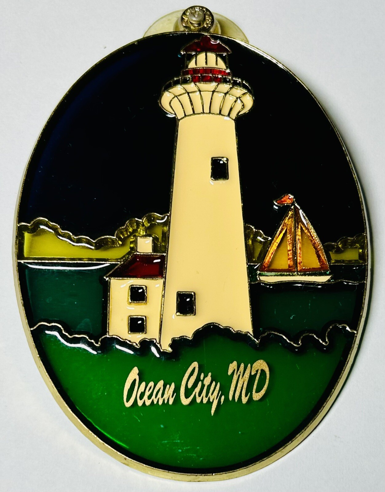 Vtg Ocean City Maryland 4.5” Stained Glass Suncatcher Ornament Window Suction