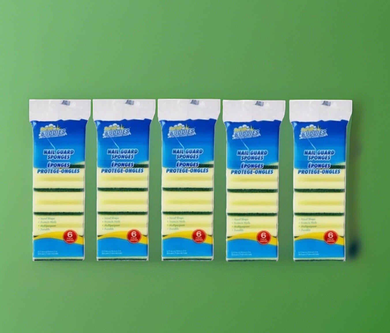 30 Scrub Buddies Scrub Sponges, 6-ct. Packs Nail Guard Sponges FREE SHIPPING