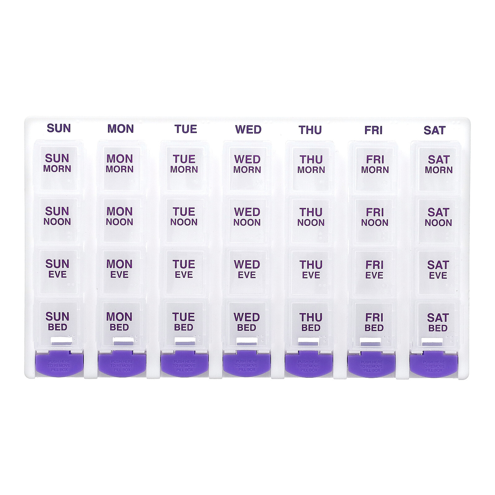 Weekly 4X/Day with Push Button Pop-Outs Medtime Planner, Purple, 1 Count