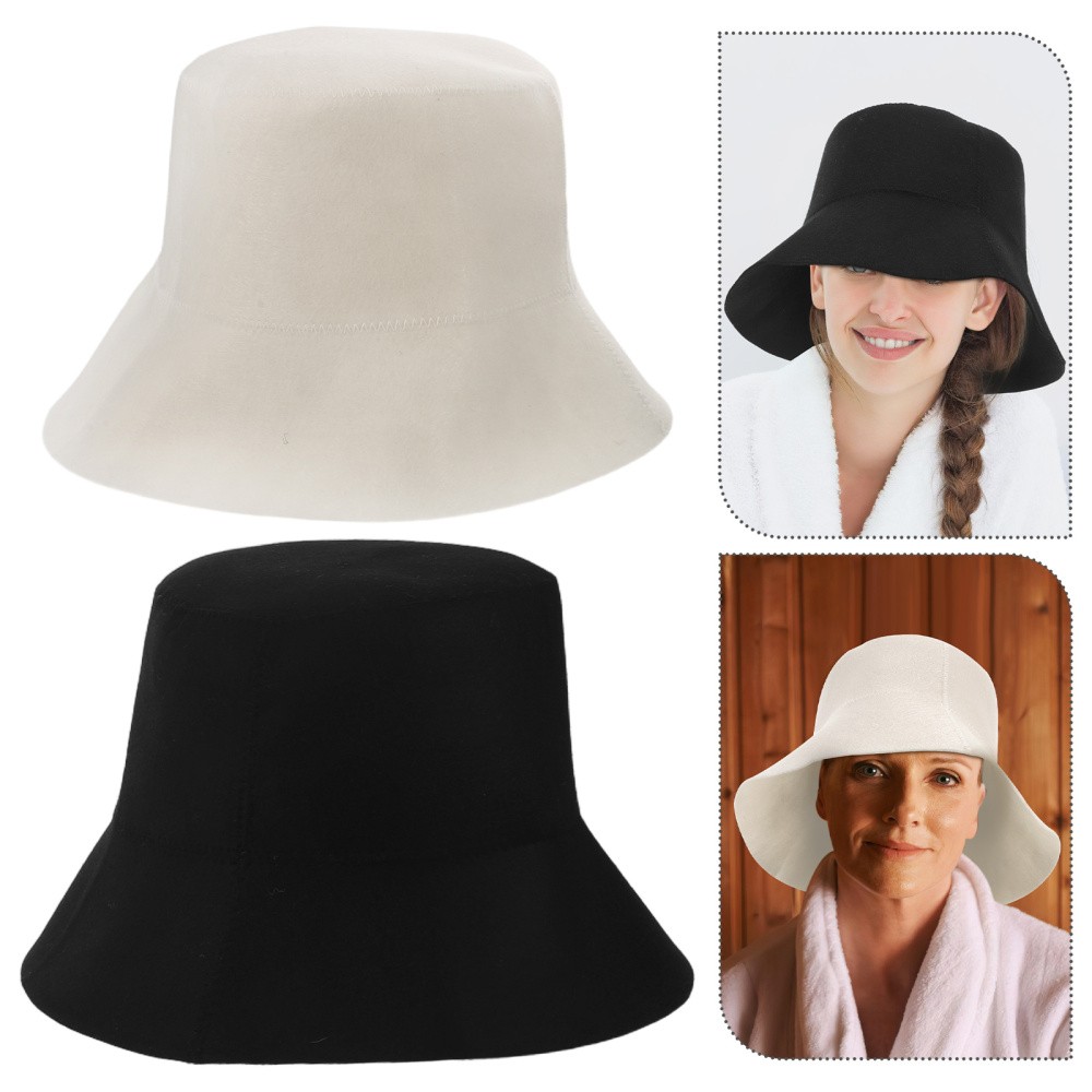 2pcs Felt Sauna Hat: Wool Bath Cap - Breathable Insulating Headwear - Bucket