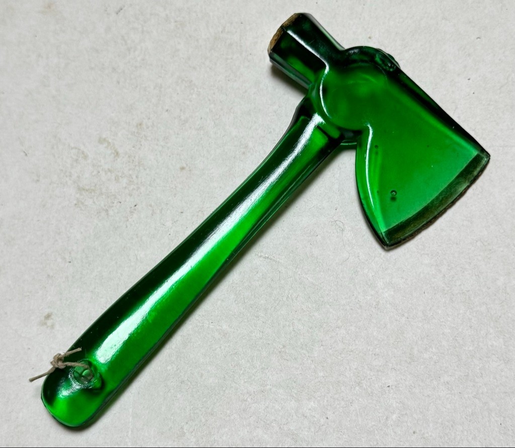 Vintage Emerald Green Glass Axe/ Hatchet Souvenir