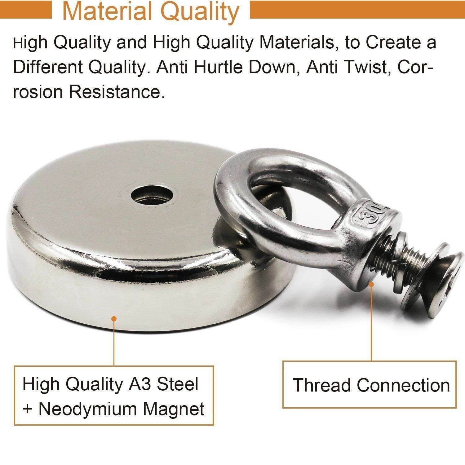 400LBS Neodymium Fishing Magnet Pulling Force Super Strong Round Rare Earth Hook
