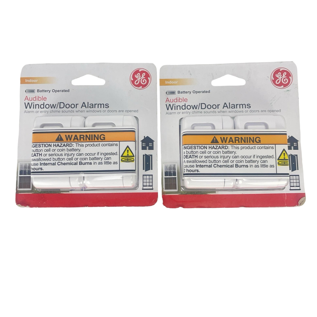 GE Audible Window Door Alarms 4 Pack White Blink XT 45115 120dB Indoor Battery