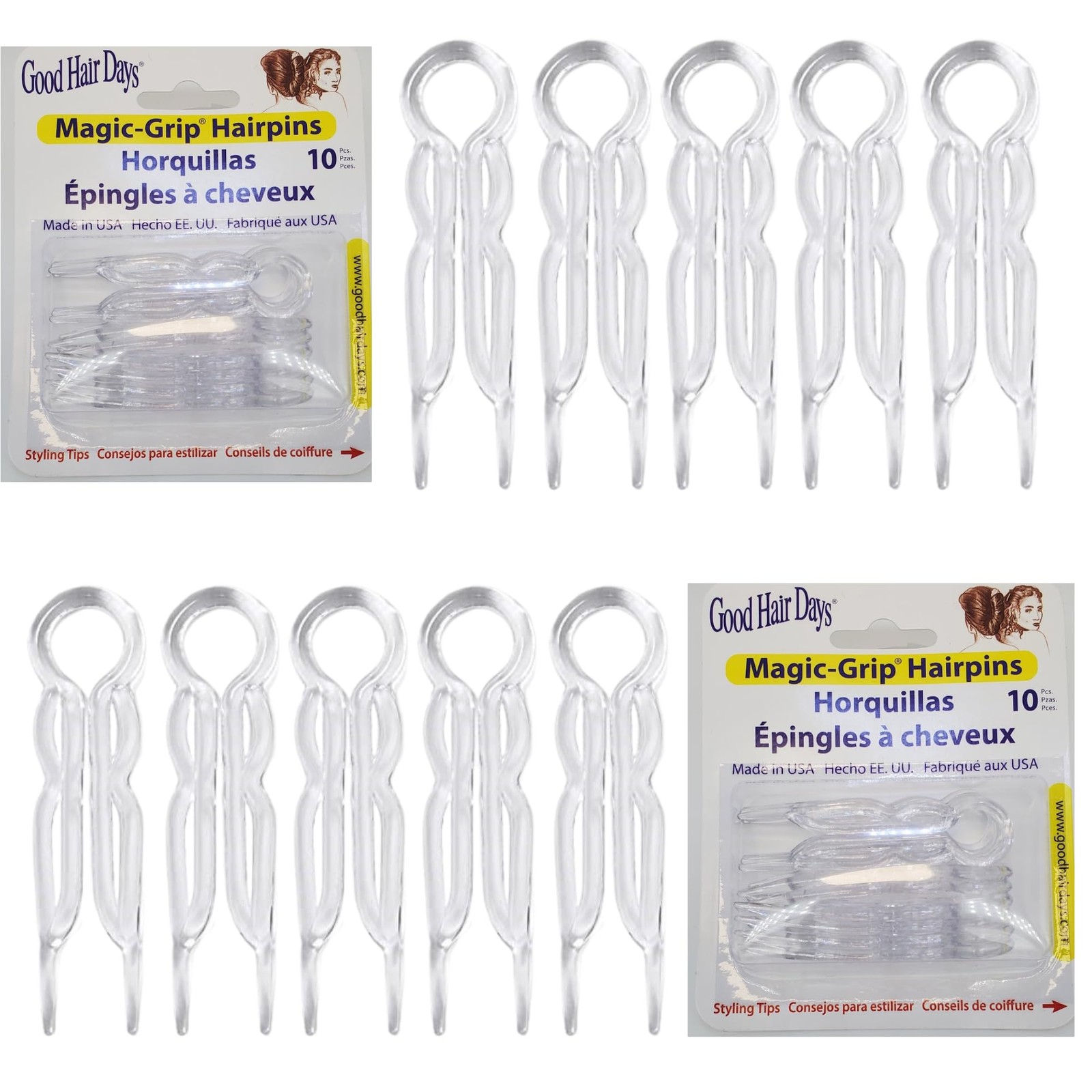 Good Hair Days Pins - 2 1/2" Plastic, U-shaped Magic Set of 20, Crystal