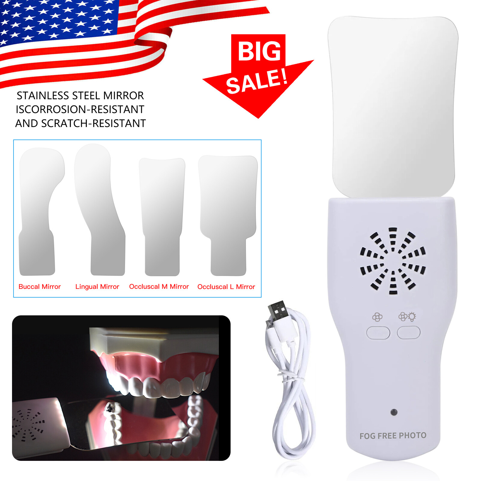 1-10 Dental Occlusal Mirror Fog Free LED Intra Oral Photo Mirror Reflector