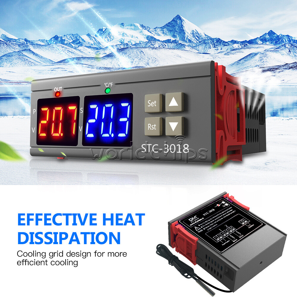 STC-3018 DC 12V Dual LED Display Temperature Controller Sensor Probe Thermostat