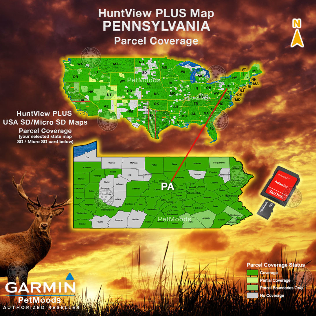 Garmin HuntView PLUS Map PENNSYLVANIA - MicroSD Birdseye Satellite Imagery 24K