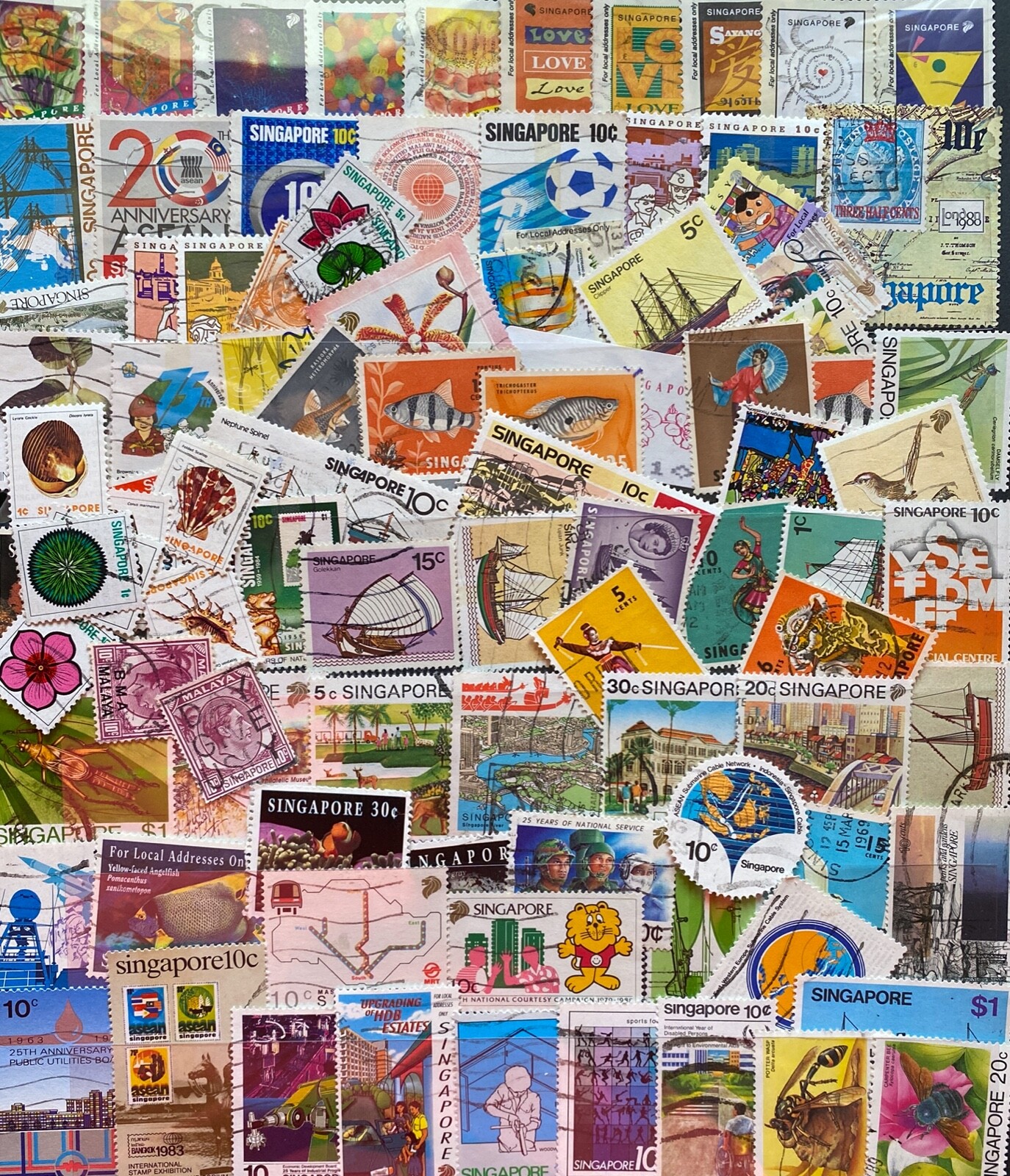 Singapore Stamps 100 Stamps, All Different -Used + Free 2 complete sets