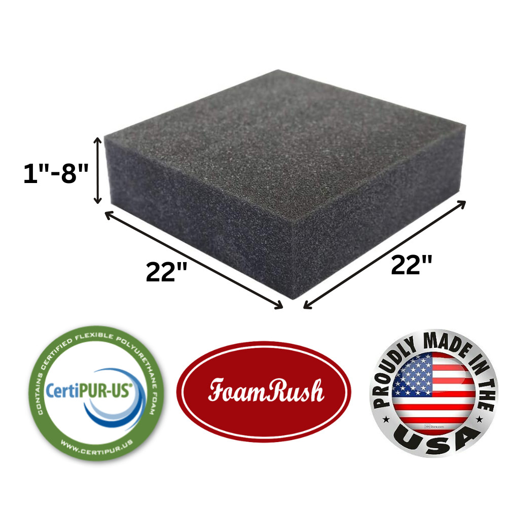 FoamRush 22" x 23" Charcoal High Density Upholstery Foam Wheelchair Cushion USA