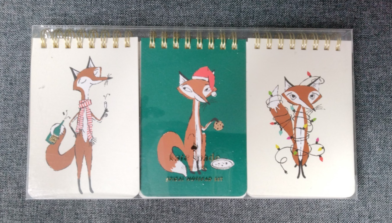 2 New Kate Spade Festive Foxes Spiral Notepad Sets