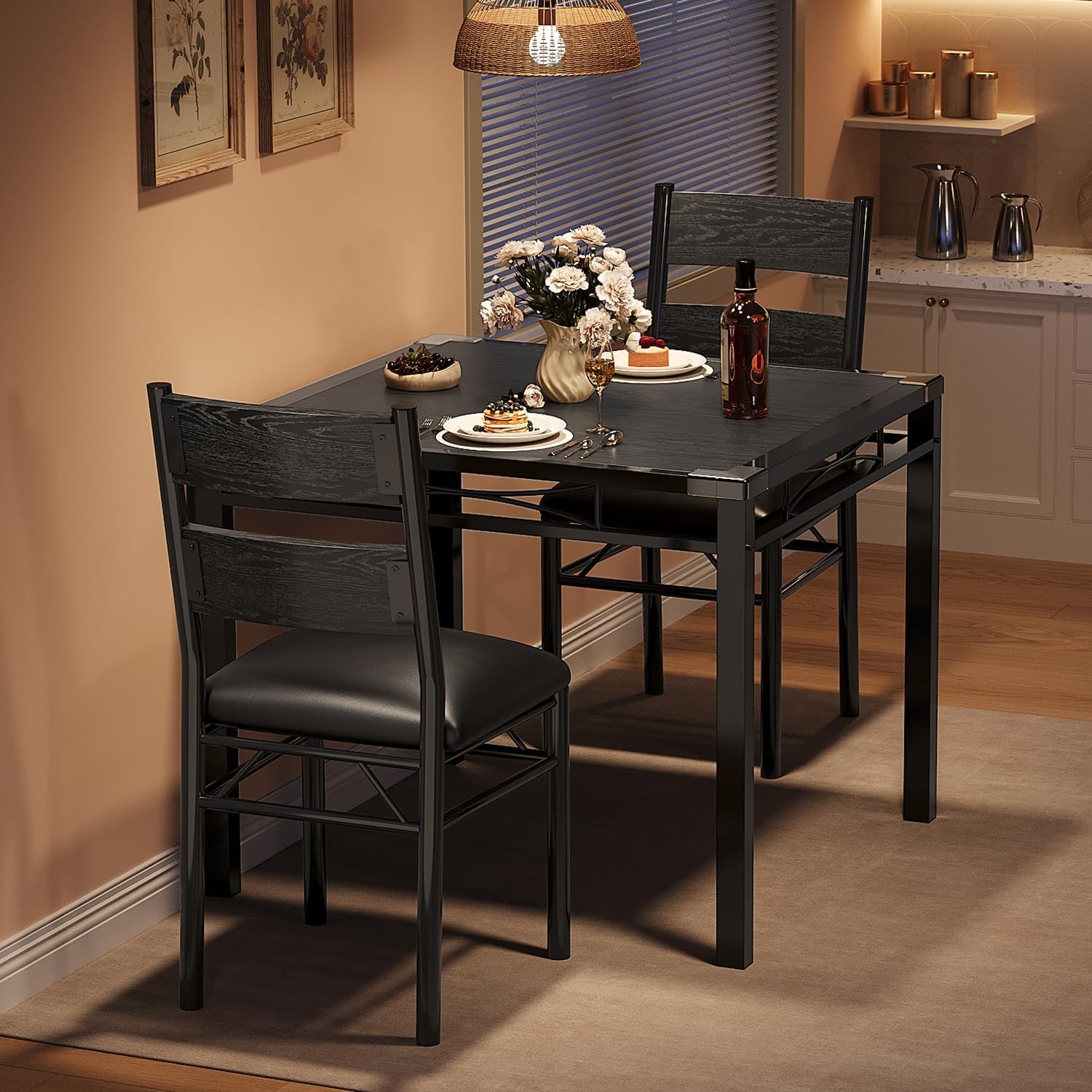 Dining Table Set for 2, 3 Piece Dining Room Table Set With 2 Upholstered Chairs