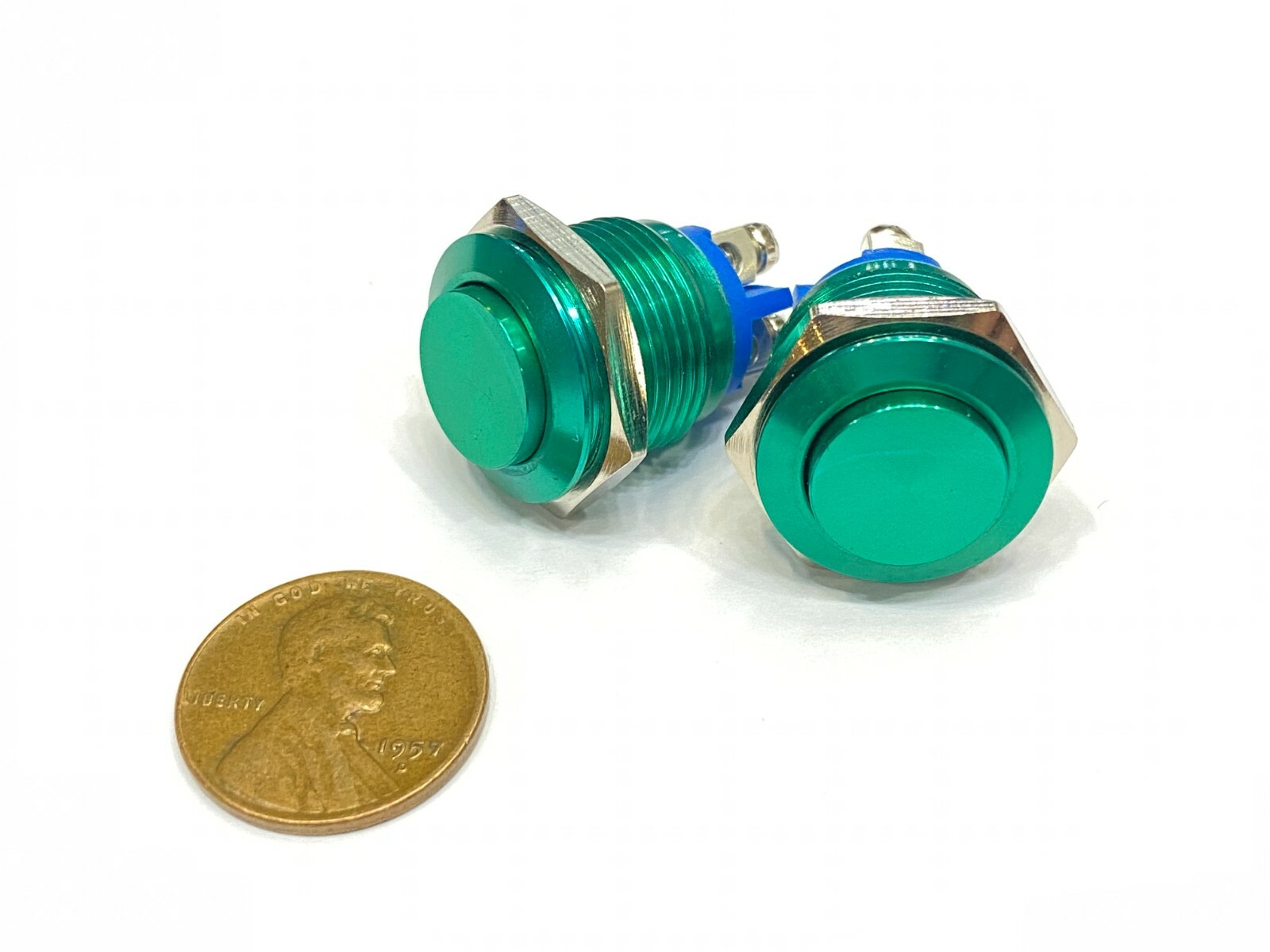 2 x Green Push Button Switch Metal Normally opened 16mm Round IP67 Momentary G3