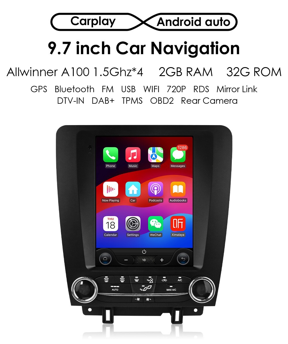 9.7" For 2010-2014 Ford Mustang Carplay Stereo Radio GPS Wifi Camera 32GB RDS FM