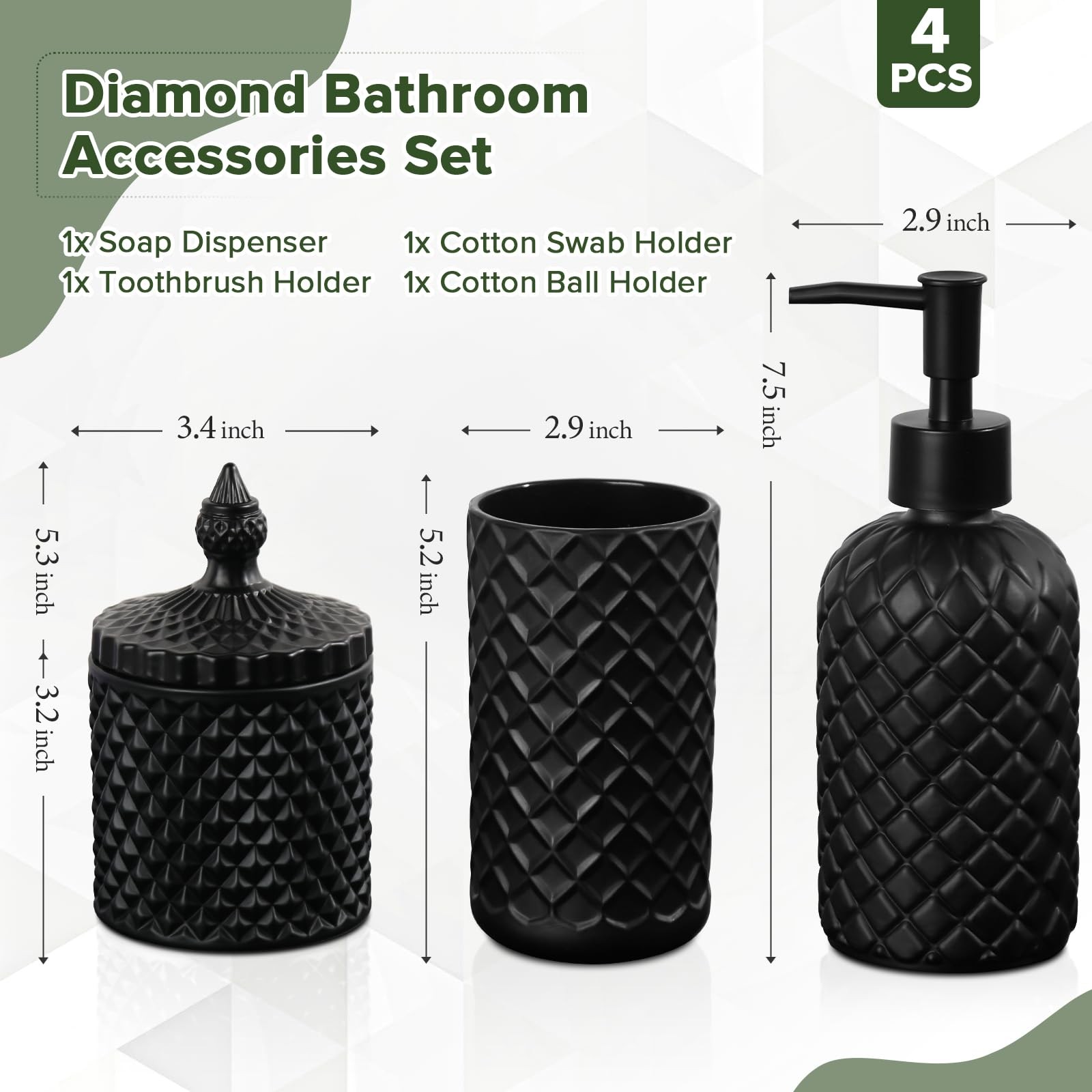 Matte Black Bathroom Accessories Set, 4 Pack Black Bath Accessory Sets Comple...