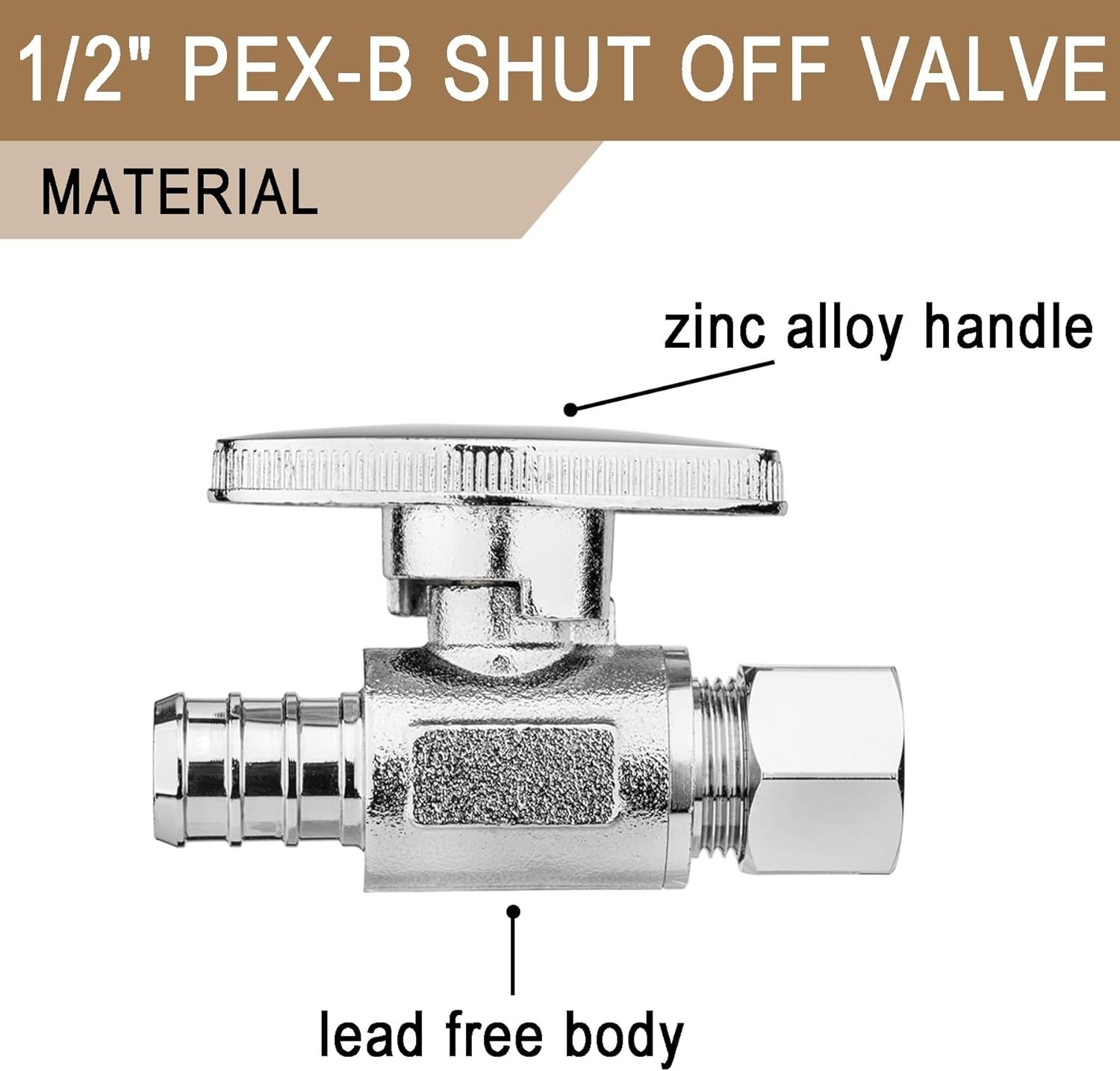 10PCS 1/2" PEX x 3/8" Compression Angle Stop Valve Brass Shut Off Valve