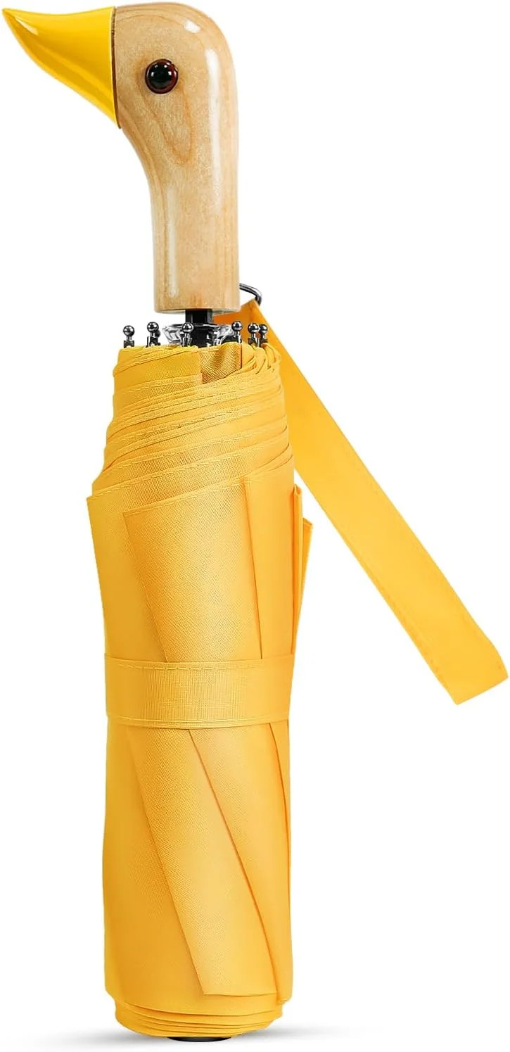 Cute Duck Handle Umbrella Compact Travel Rain Umbrellas Yellow Duckhead Portable
