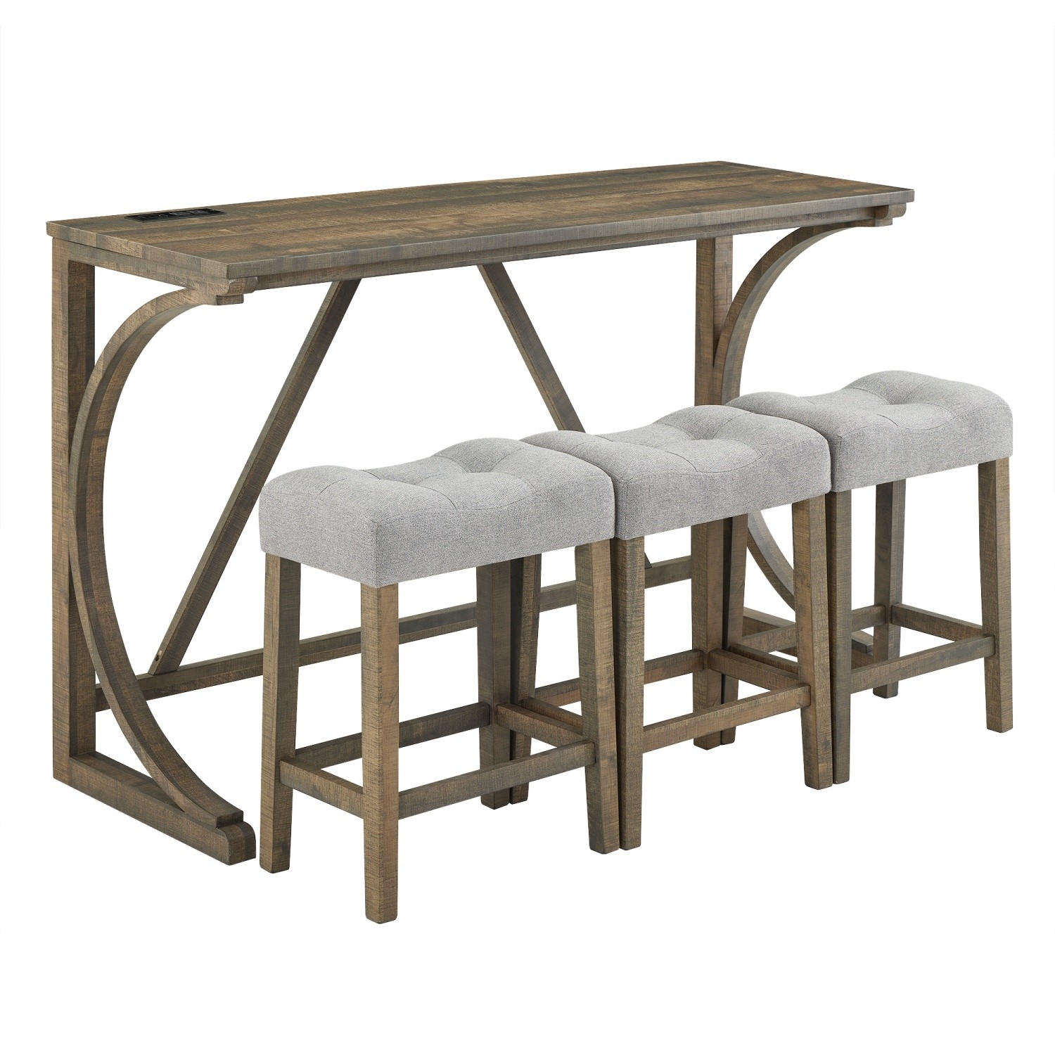 Modern 4 Piece Bar Table Set w/ 3 Saddle Bar Stools & USB Ports for Small Spaces