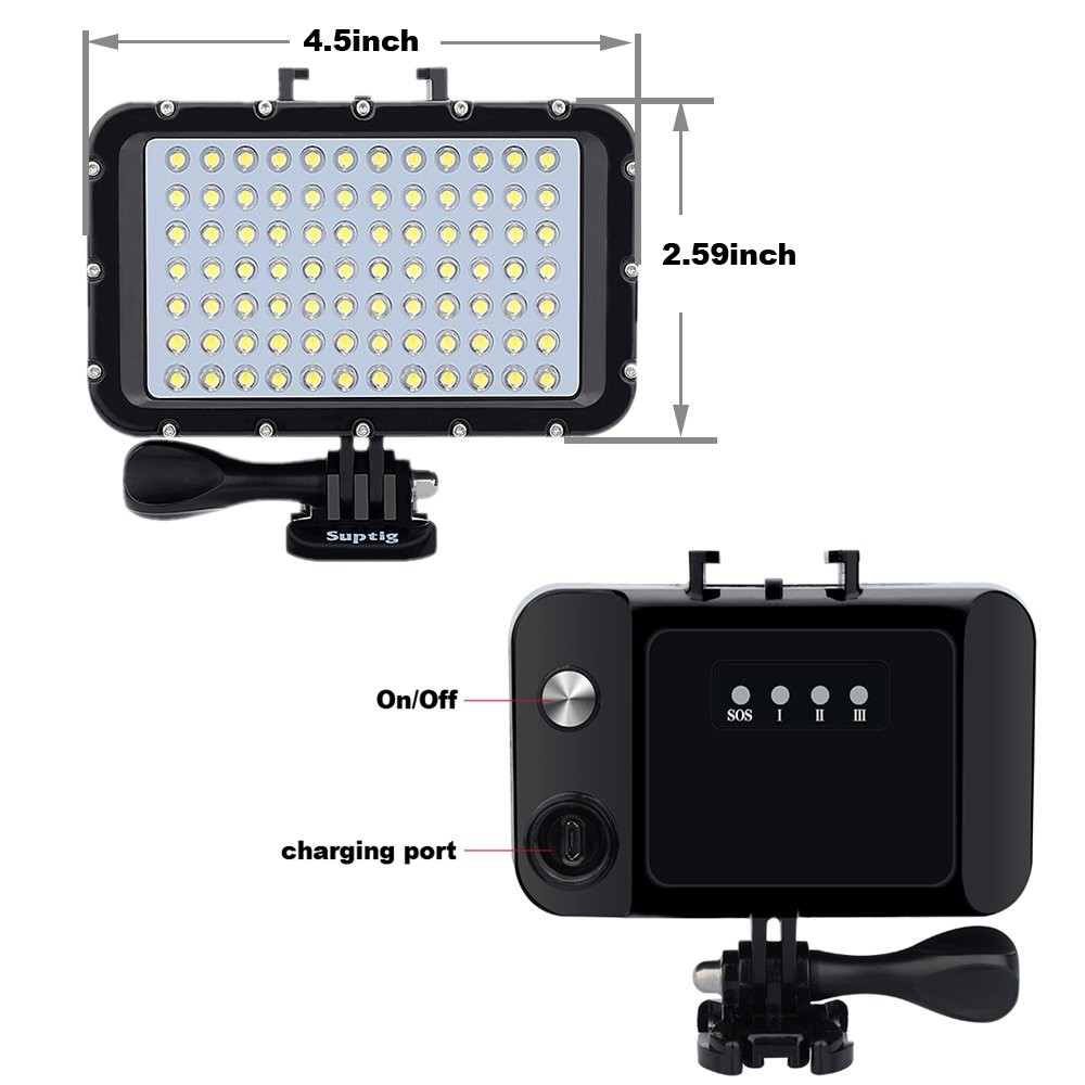 Suptig Underwater Lights Dive Light 84 LED High Power Dimmable black