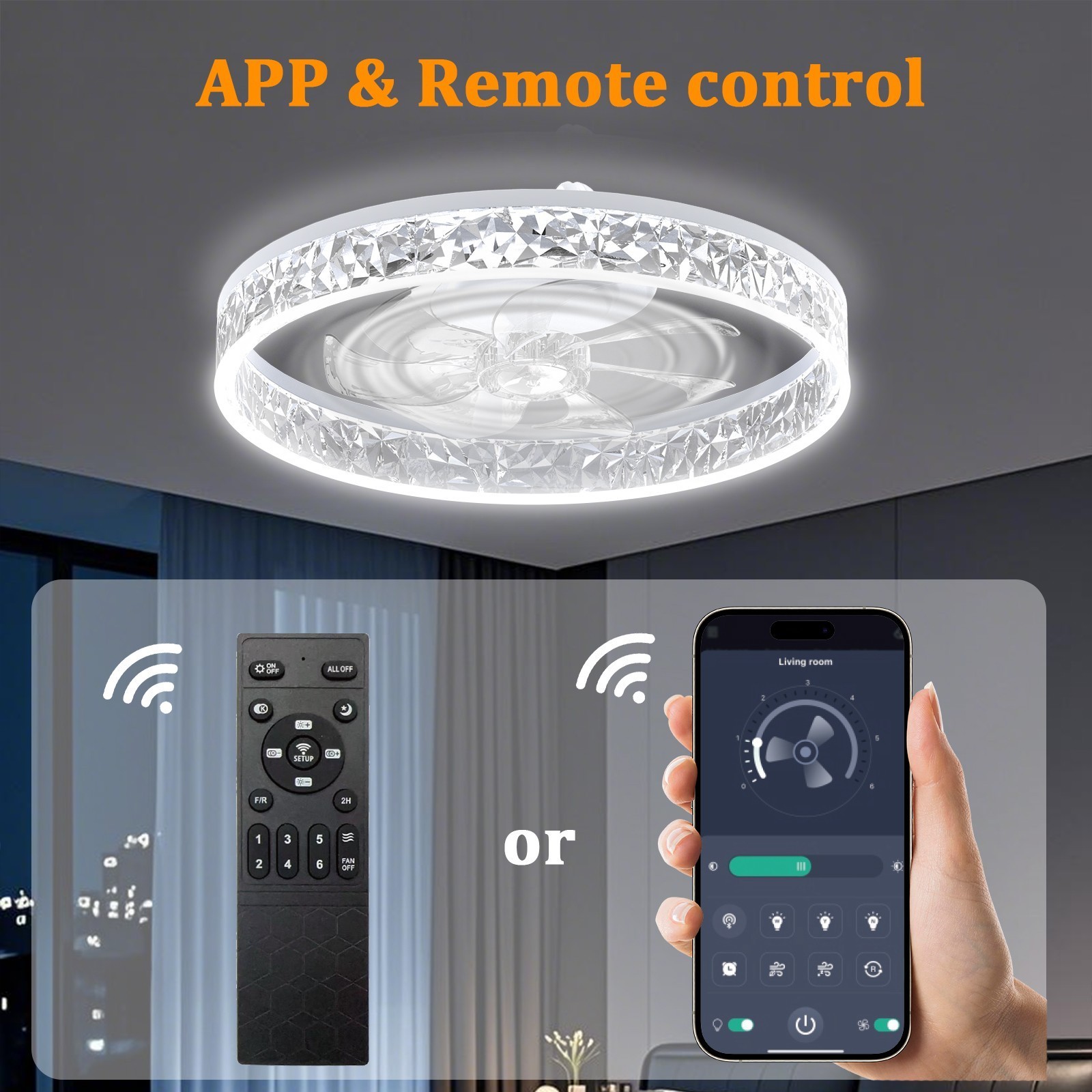20" Modern Fan Lights Flush Mount LED Ceiling Light kit W/ Remote APP Control US