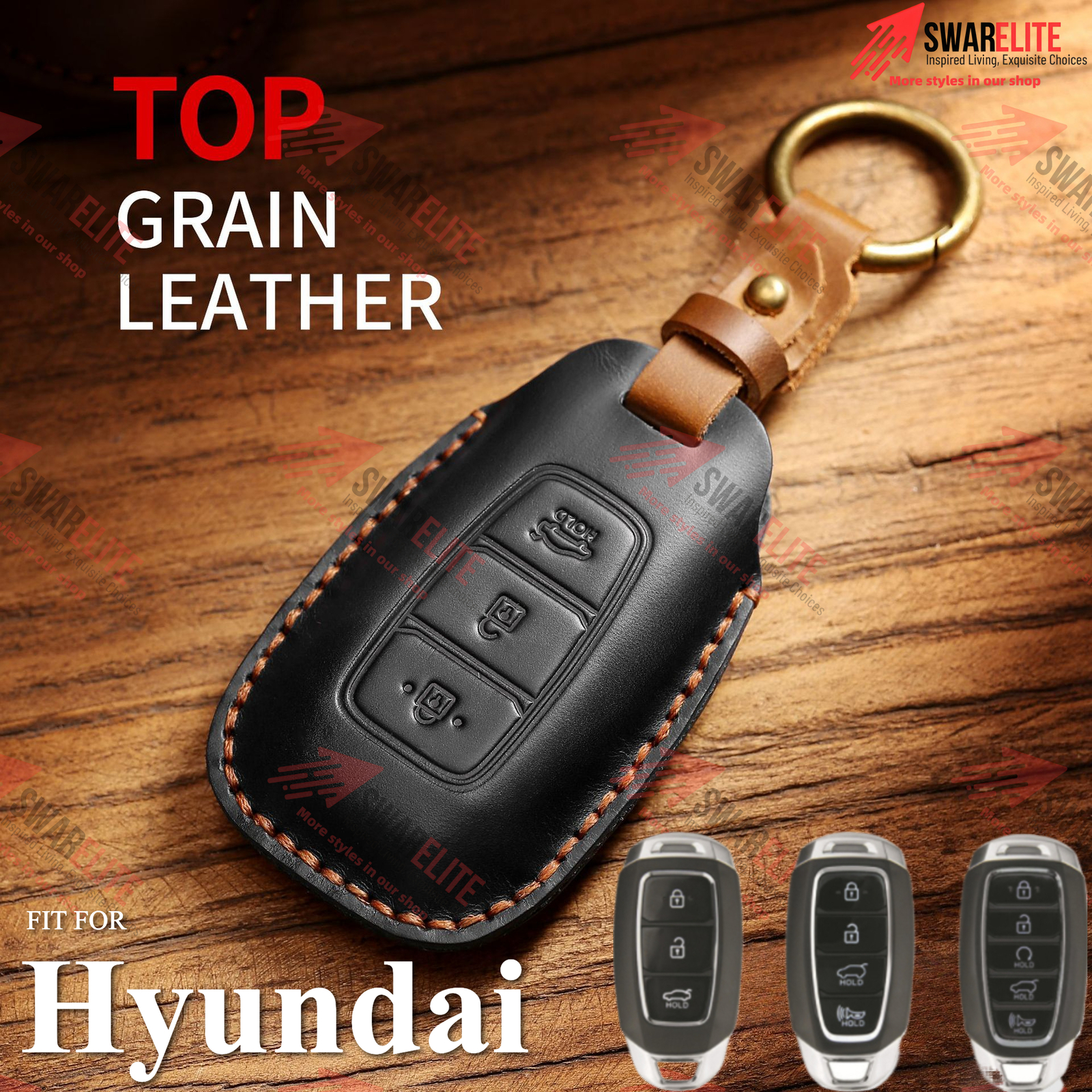 Hyundai Leather Key Fob Cover | Case for Tucson i30 Kona Elantra Santa Fe i20