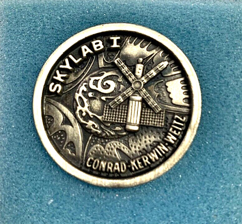 NASA Skylab I 1973 Balfour Pewter Coin Medallion 2 Sided + Case 1.25” NOS