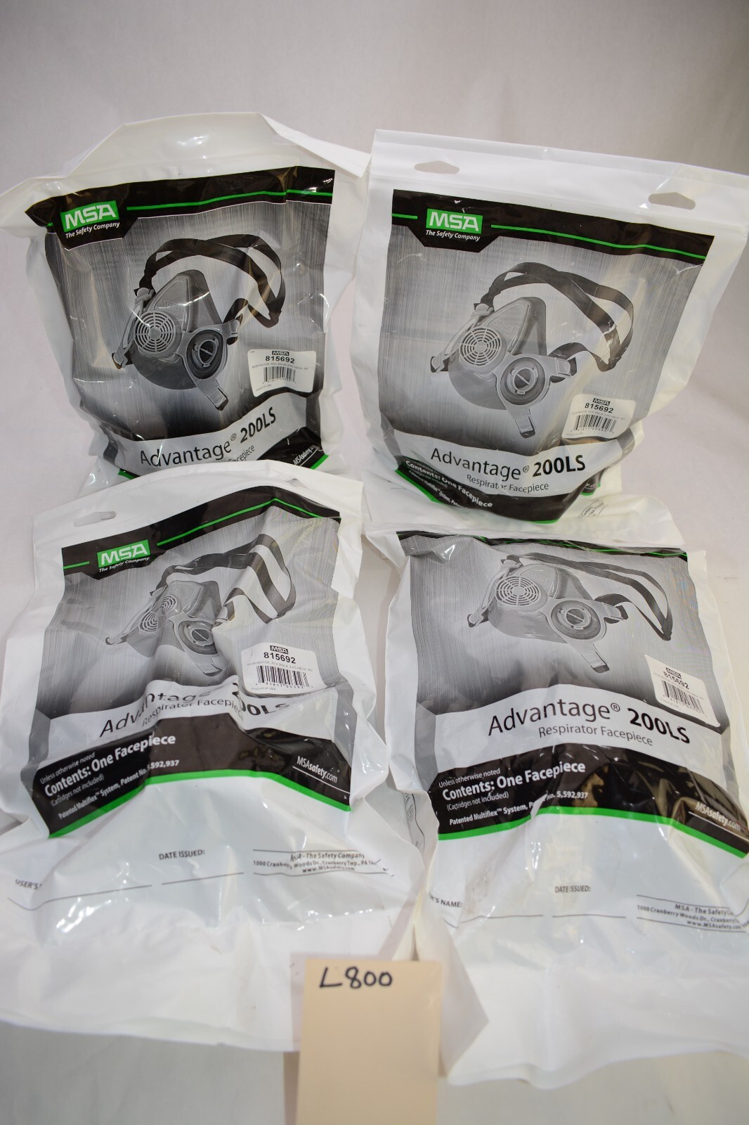 LOT 4pc MSA Advantage 200 LS Respirator, with 2-Piece Neckstrap, Medium, Blue