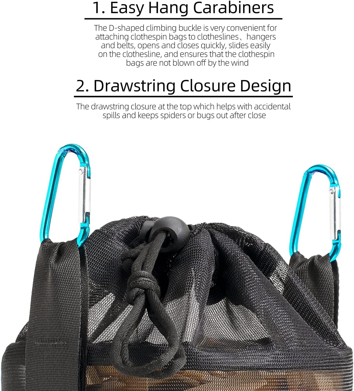 Mesh Clothespin Bag Holder Outside, Multiple Hanging Methods Clothes Pin Bag wit