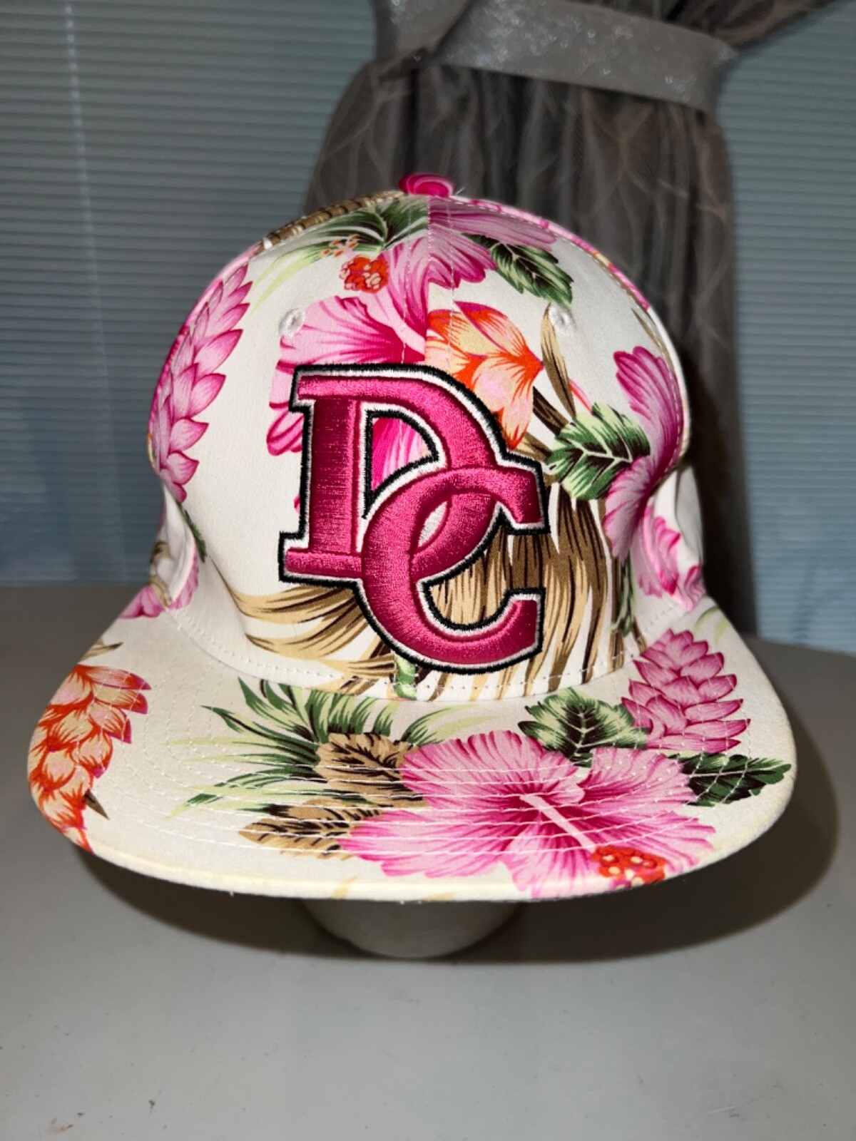Pink Cream Floral Washington DC Embroidered on Back DC Front Hat Cap SnapbackEUC