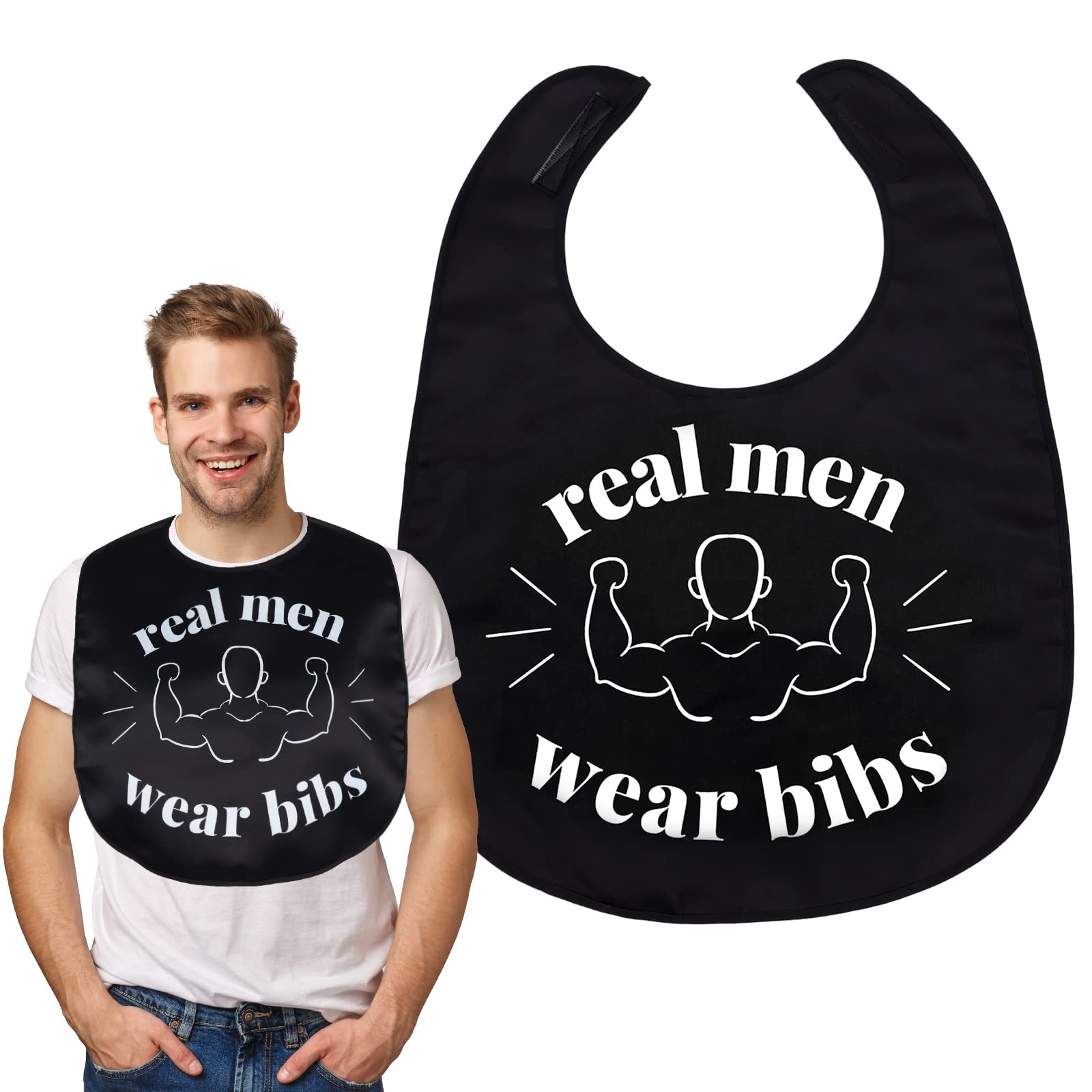 Maziky Funny Adult Bibs for Eating Man Women Elderly, Washable Medium, Black