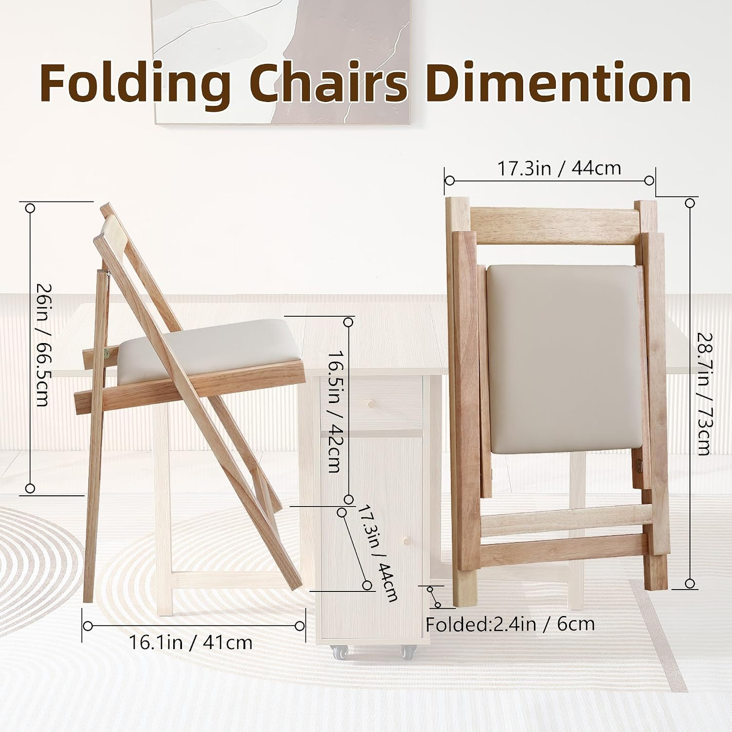Wood round Folding Dining Table with 4 Chairs, 47.3" Space Saving Foldable Dinin